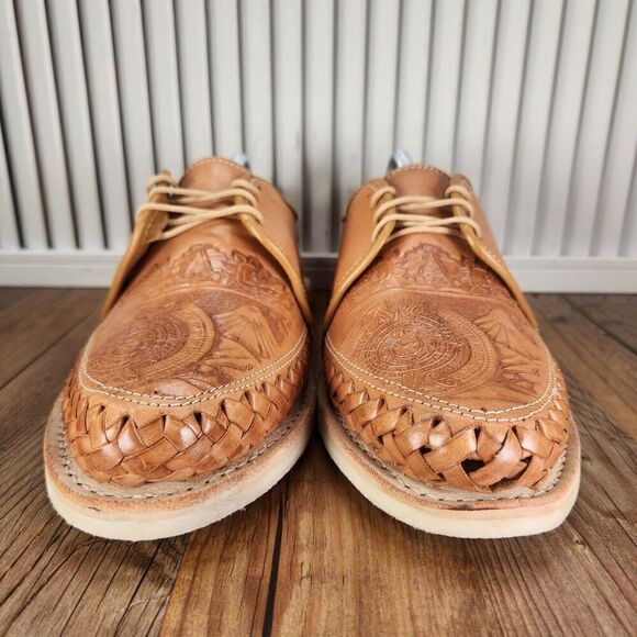 Artesanias La Zarca Embossed Aztec Men 12 Brown Leather Handcrafted Mexico Shoes main image 14